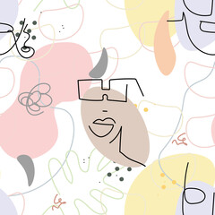 Face line pattern Abstract drawing seamless print