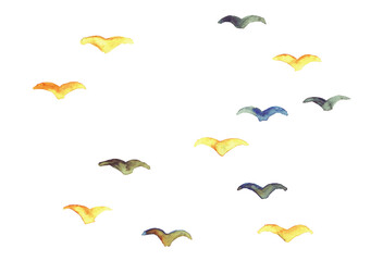 和風のカモメ柄　水彩背景イラスト