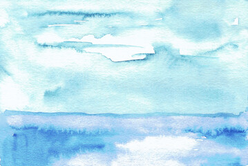海と空の風景　水彩背景イラスト
