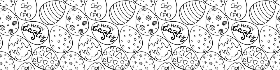 Vector seamless pattern with outline Easter eggs . Spring hand drawn doodle, holiday backgrounds and textures with decorative elements. Traditional digital paper