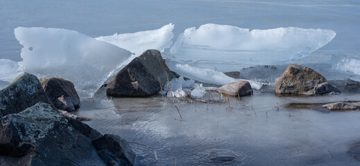 The abstract background of ice structure in a lake landscape.