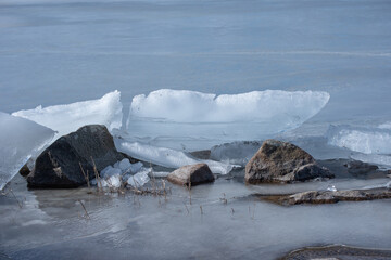 The abstract background of ice structure in a lake landscape.