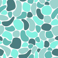 Fototapeta premium Vector seamless pattern: flat illustration of blue and gray sea stones on white . Simple free form design for textile, wallpaper, wrapping paper, notebook cover. Minimalism.
