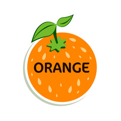 Orange logo. Juicy Bright Orange On A White Background. Orange Sticker Or Emblem.