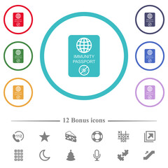 Immunity passport flat color icons in circle shape outlines