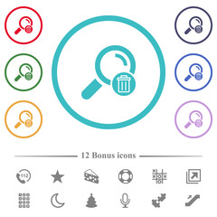 Delete search flat color icons in circle shape outlines