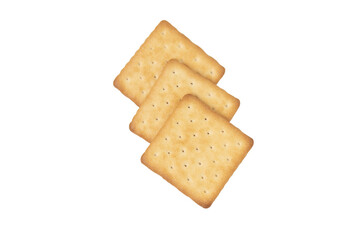 Crackers on a white background. Three salted crackers on a white background