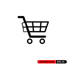 Online Shop Logo. Black Shopping Cart Line Icon with Red Crown Combination isolated on white Background. Usable for Business and Branding Logos. Flat Vector Logo Design Template Element