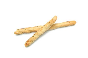 Tasty grissini breadsticks isolated on white background