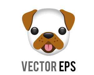 Vector white and brown cartoon styled face of dog icon with tongue hanging out