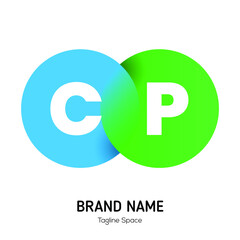 Emblem of business company with two circle, letter C, P. Logo template of two merged circles for brand. Eps 10 vector illustration.