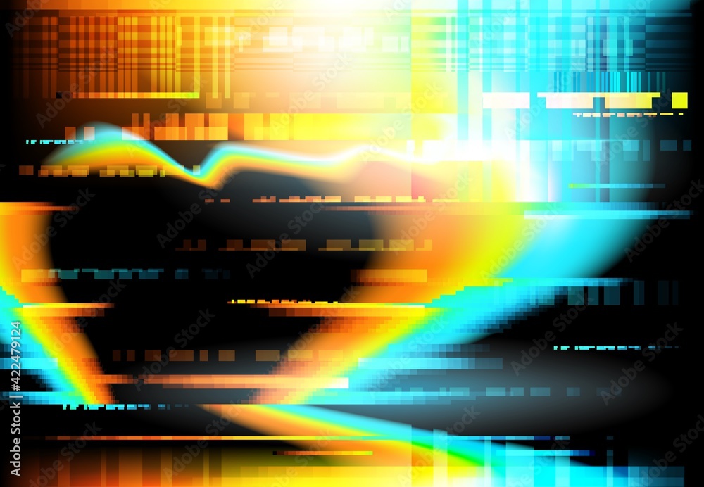 Poster LCD screen critical fail or broke digital glitch backdrop. Crushed or mashed computer, cellphone liquid crystal screen display with leak effect, broken monitor glitching pixels vector background
