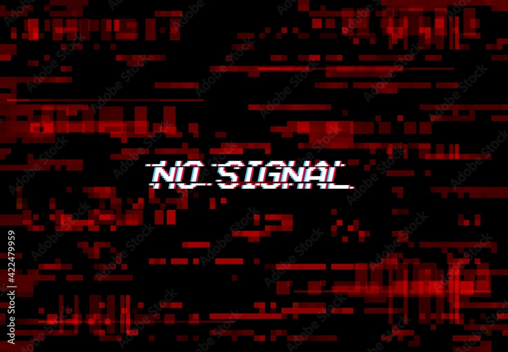 Poster Glitch screen no signal TV noise, VHS or digital pixels on vector background. Video error and no signal glitch effect, on monitor, internet broken data and television distortion, display interference