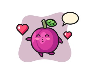 plum fruit character cartoon with kissing gesture
