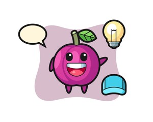 Obraz premium plum fruit character cartoon getting the idea