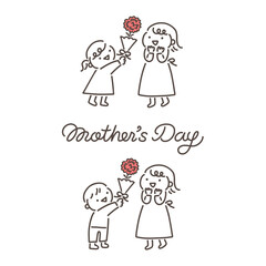 母の日に花をプレゼントする子供のイラスト／Illustration of a child presenting flowers on Mother's Day