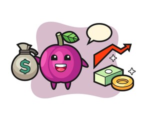 plum fruit illustration cartoon holding money sack