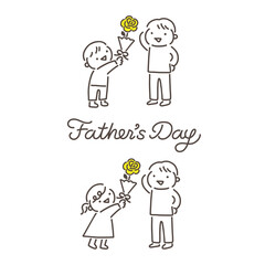 父の日に花をプレゼントする子供のイラスト／Illustration of a child presenting flowers on Father's Day