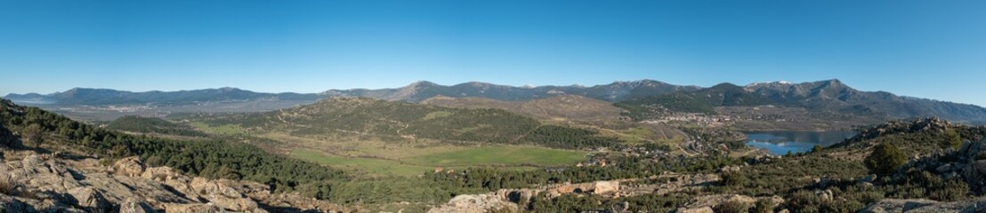 Panoramic view of the mountains from the village of San Lorenzo de El Escorial to the village of Navacerrada - Monte Abantos - Cruz de los ca&iacute;dos - Siete Picos - Bola del Mundo - La Maliciosa