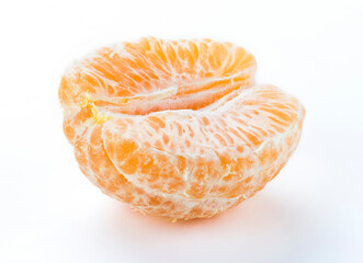 Close-up peeled oranges isolated on a white background