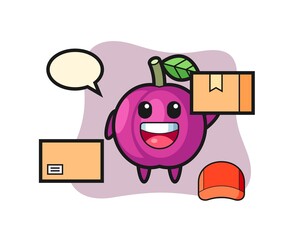 Mascot Illustration of plum fruit as a courier
