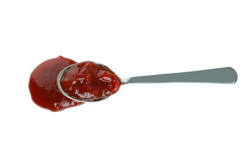 Spoon with barbecue sauce isolated on white background
