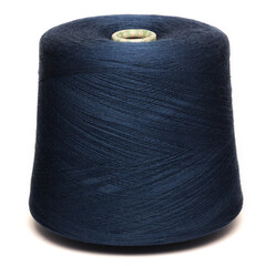 Colored yarn threads blue isolated