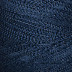 Colored yarn threads blue macro