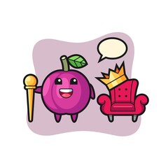 Mascot cartoon of plum fruit as a king