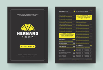 Pizza restaurant menu layout design brochure or food flyer template vector illustration - obrazy, fototapety, plakaty