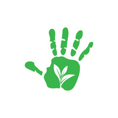 Illustration modern plant care with hand sign logo design template
