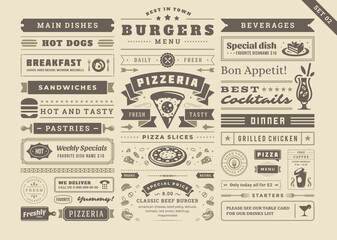 Naklejka na ściany i meble Restaurant menu typographic decoration design elements set vintage and retro style vector illustration