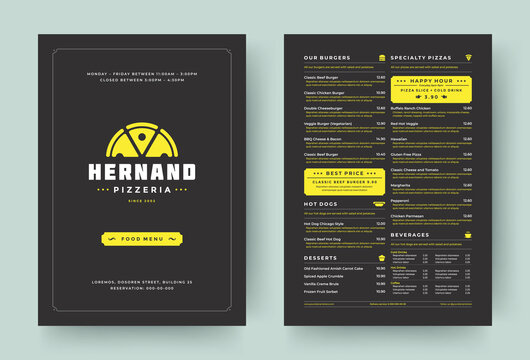 Pizza restaurant menu layout design brochure or food flyer template vector illustration