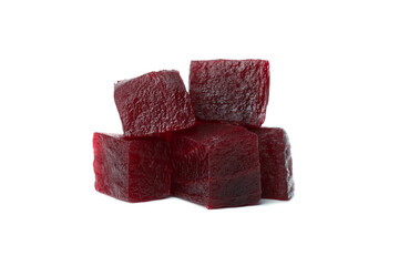 Fresh beet cubes isolated on white background