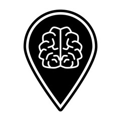 Map pointer with brain icon. Vector icon isolated on white background