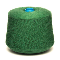 Colored yarn threads green isolated