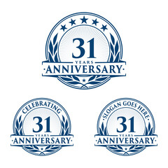 31 years anniversary logo set. 31st years anniversary celebration logotype. Vector and illustration. 