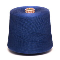 Colored yarn threads blue isolated