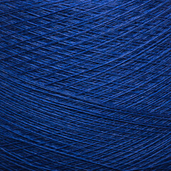 Colored yarn threads blue macro