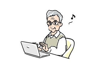 ノートパソコンを使いこなすシニア男性