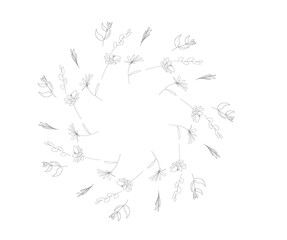 frame of flowers on the white background, one continuous line, black outline art, floral vector elements, botany set