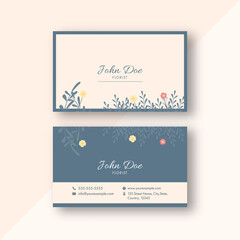Vector Business Or Visiting Card Decorated With Floral In Front And Back View.