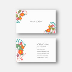 Front And Back View Of Business Or Visiting Card With Floral In White Color.