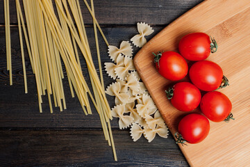 pasta on wooden table ingredients cooking diet food