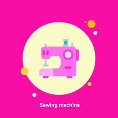 Sewing machine on pink background flat concept design