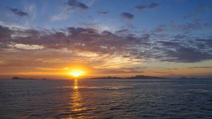Obraz premium Spectacular sunset panorama in Komodo National Park, Flores island, East Nusa Tenggara, Indonesia 