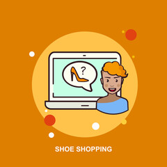 Shoe shopping with girl doing online shopping and buying red shoes flat concept design