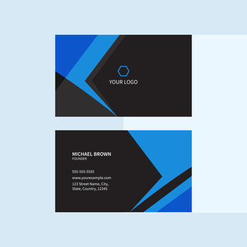 Modern Business Card Template Layout In Blue And Black Color.