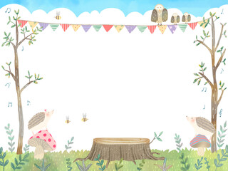 春の優しい色使いのオシャレな植物やお花の白バックのイラスト Wall Mural こみち 奥村