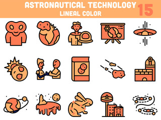 Fototapeta premium Astronautical Technology Icon Set In Orange Color.